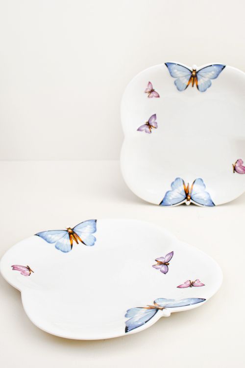 Conjunto de Pratos Raso em Porcelana Borboleta