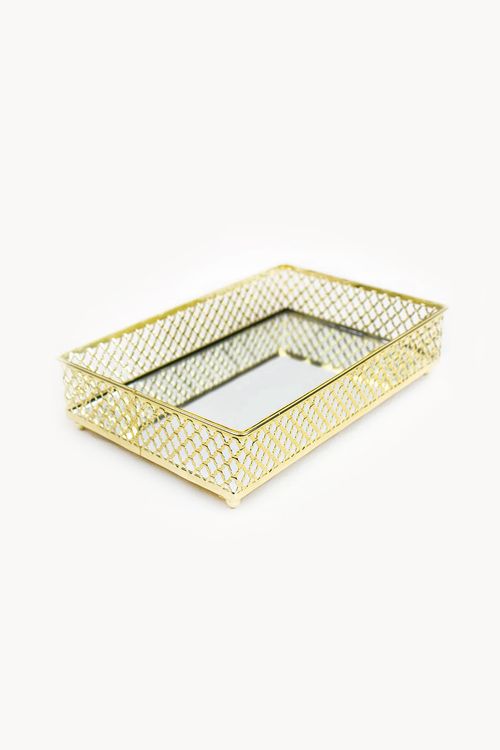 Bandeja Decorativa em Metal com Espelho