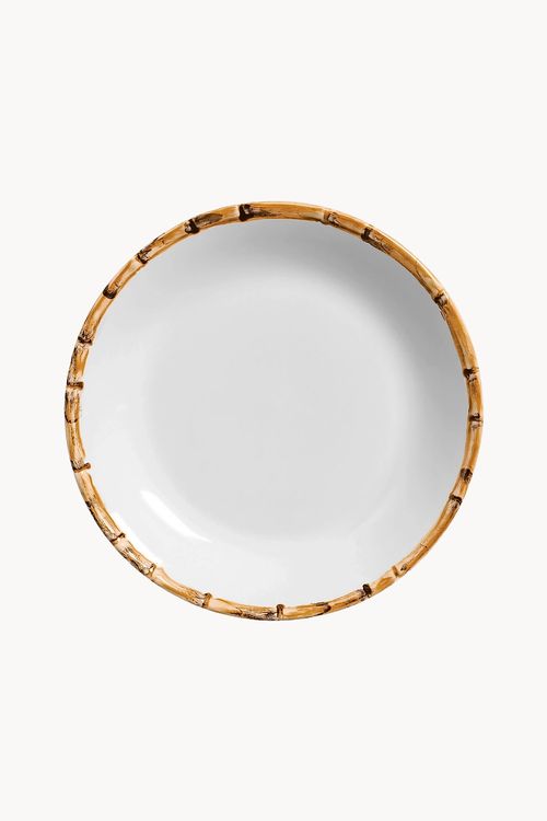 Prato Raso em Porcelana  Borda Bambu