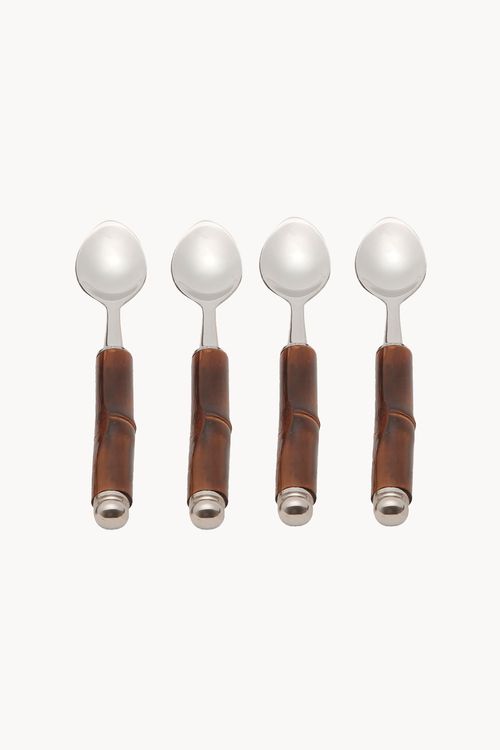 Conjunto de Colheres de Café em Aço Inox com Cabo em Bambu 4 Peças