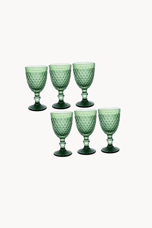 Conjunto de 6 Taças Bico de Abacaxi em Vidro Verde 325ml