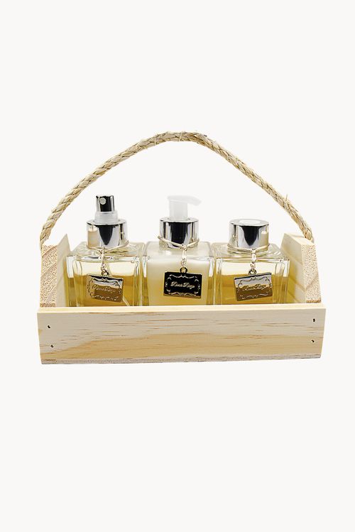 Conjunto para Banheiro com Cesto em Madeira Romã Rouge 4 Peças