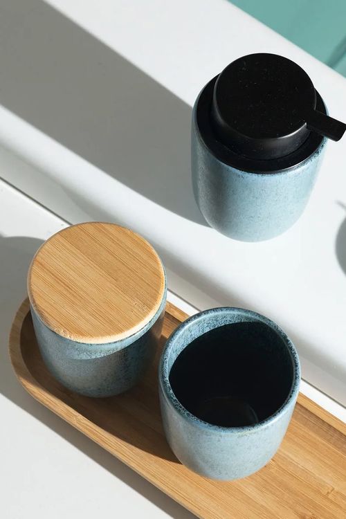 Porta Algodão em Cerâmica Azul