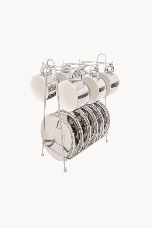 Conjunto de Xícaras de Café com Suporte em Porcelana