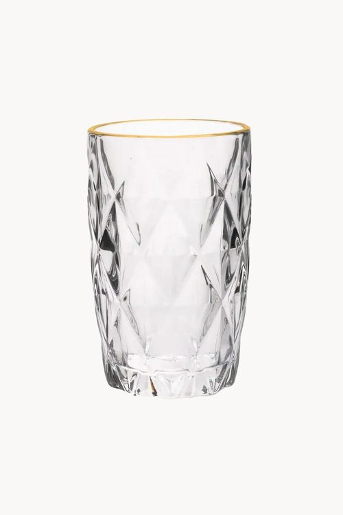 Conjunto de Copo Long Drink Diamond  com Filete Dourado em Vidro  6 Peças 325ml