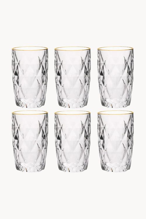 Conjunto de Copo Long Drink Diamond  com Filete Dourado em Vidro  6 Peças 325ml