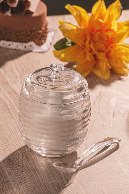 Açucareiro com Colher e Tampa Colmeia em Cristal 210ml
