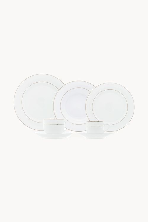 Jogo de Jantar com Borda Prateada Mônaco Branco em Porcelana  42 Peças