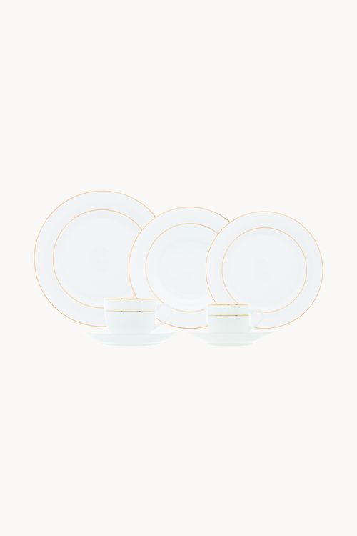 Jogo de Jantar Mônaco com Borda Dourada em Porcelana 42 Peças
