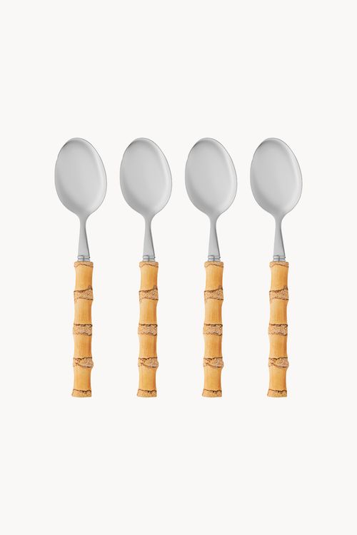 Conjunto de Colher de Sobremesa Tulum em Aço Inox com Cabo em Bambu 4 Peças