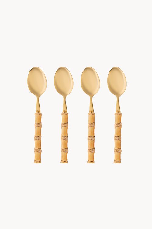 Conjunto de Colher de Sobremesa Tulum em Aço Inox com Cabo em Bambu 4 Peças