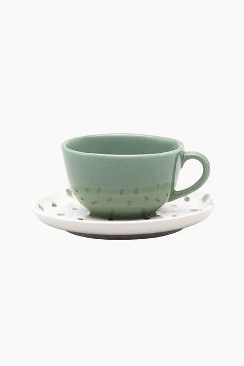Xicara de Chá Samambaia em Porcelana com Pires 200ML
