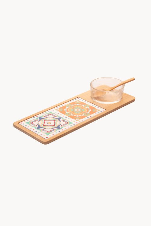 Conjunto de Petisqueira em Bambu com Colher 3 Peças