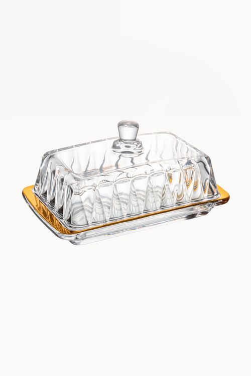 Manteigueira em Cristal com Tampa e Filete Dourado