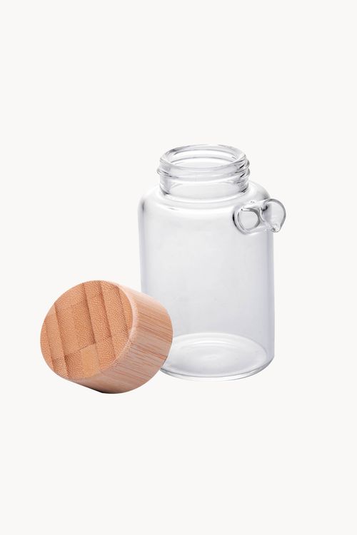 Conjunto de Galheteiro em Vidro Borossilicato com Tampa Bambu 3 Peças