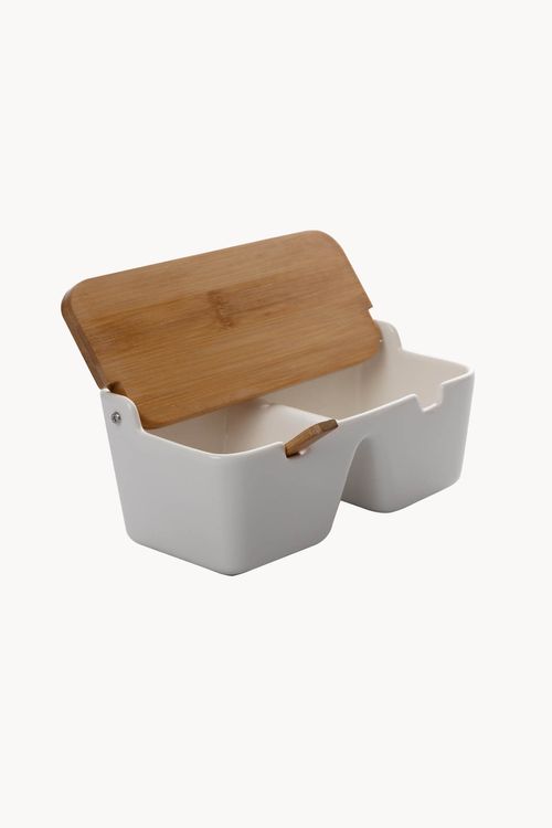 Saleiro de Mesa em Cerâmica com Tampa em Bambu 500ml