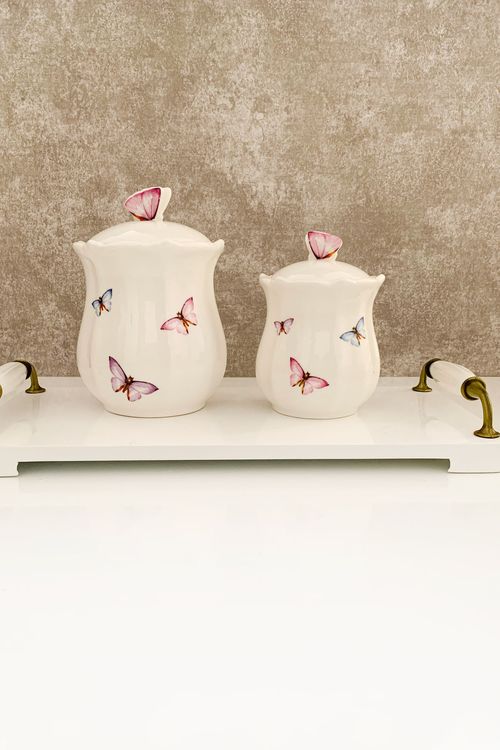 Pote Borboleta em Porcelana com Tampa 660ml