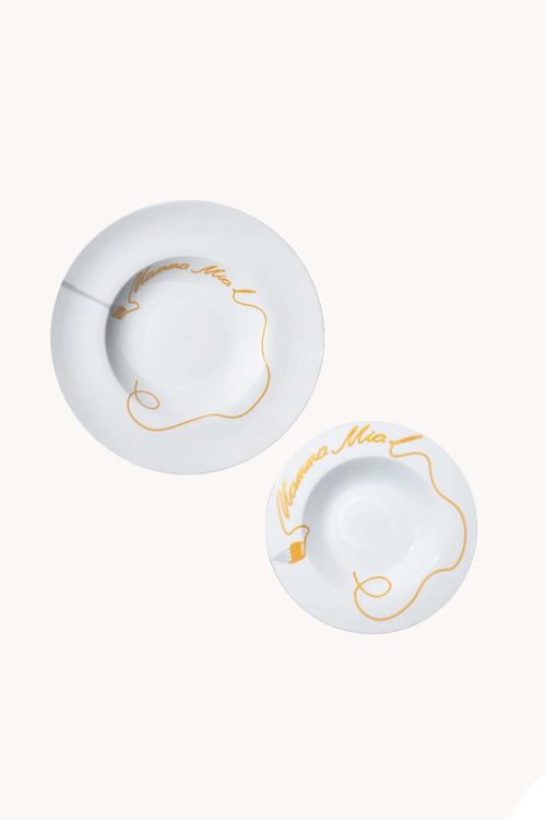 Conjunto de Pratos para Massa Mamma Mia em Porcelana 5 Peças