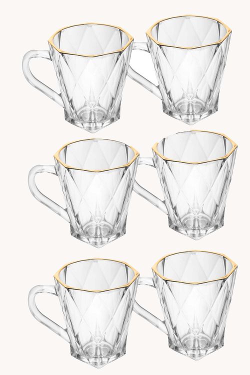 Conjunto de Canecas  Diamond em Cristal com Filete Dourado  6 Peças 180ML
