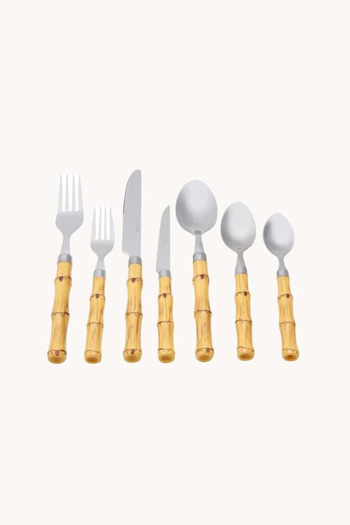 Conjunto de Faqueiro em Aço Inox com Cabo em Bambu 42 Peças