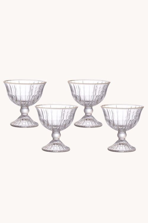 Conjunto de Taça de Sobremesa Melina em Vidro com Filete Dourado 4 Peças 200Ml