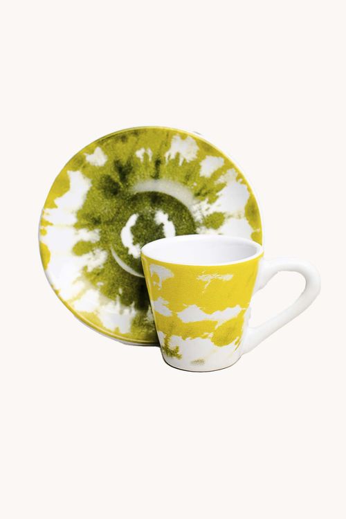 Xicara de Café Tie Dye com Pires em Cerâmica