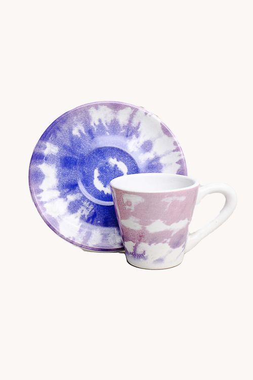 Xícara de Café Tie Dye com Pires em Cerâmica