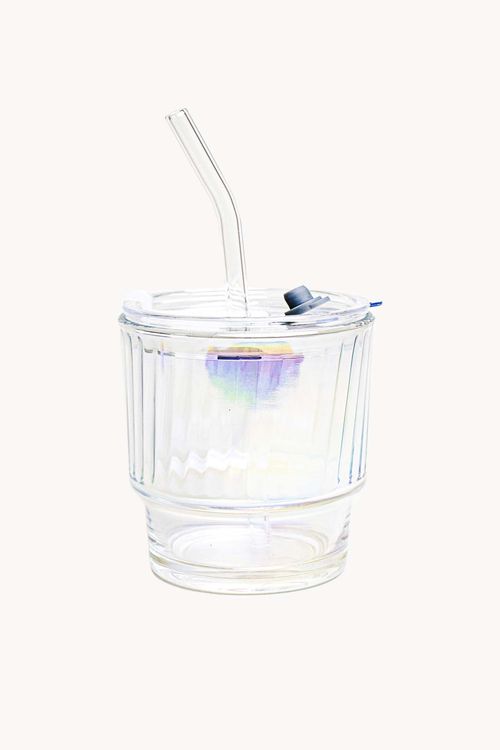 Copo com Canudo em Vidro 380 Ml
