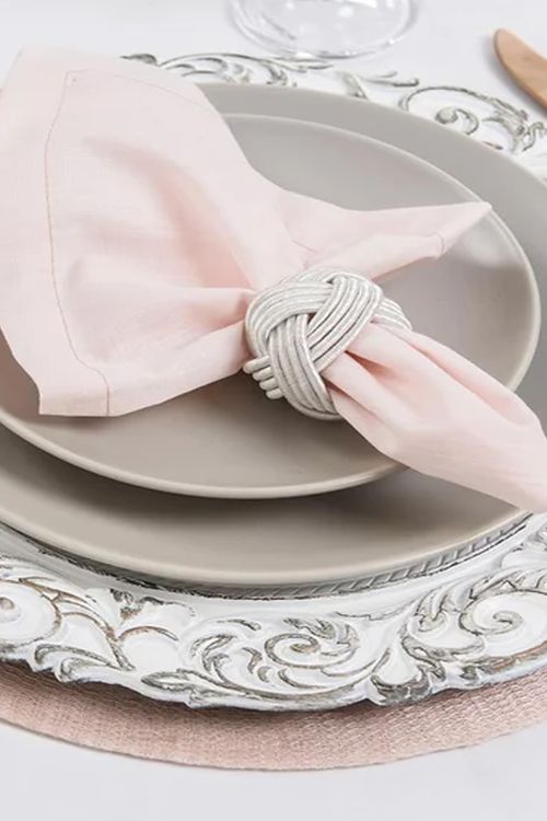 Conjunto de Argola para Guardanapo Perola em Algodão 4 Peças