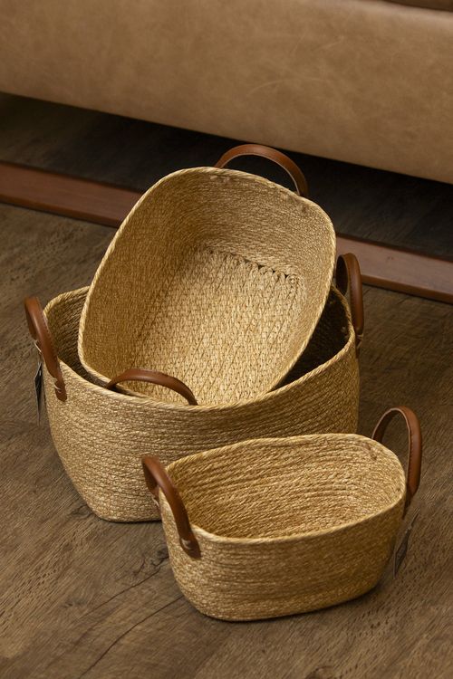 Cesto Decorativo em Fibra Natural com Alça