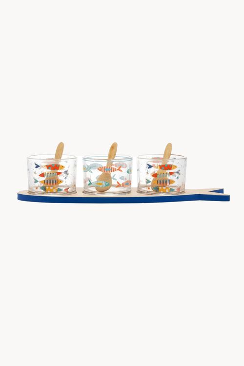 Conjunto de Petisqueiras em Vidro com Base em Bambu 7 Peças