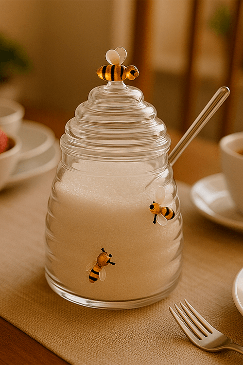 Açucareiro de Vidro Borossilicato com Colher e Tampa Lovely Bee 470ml