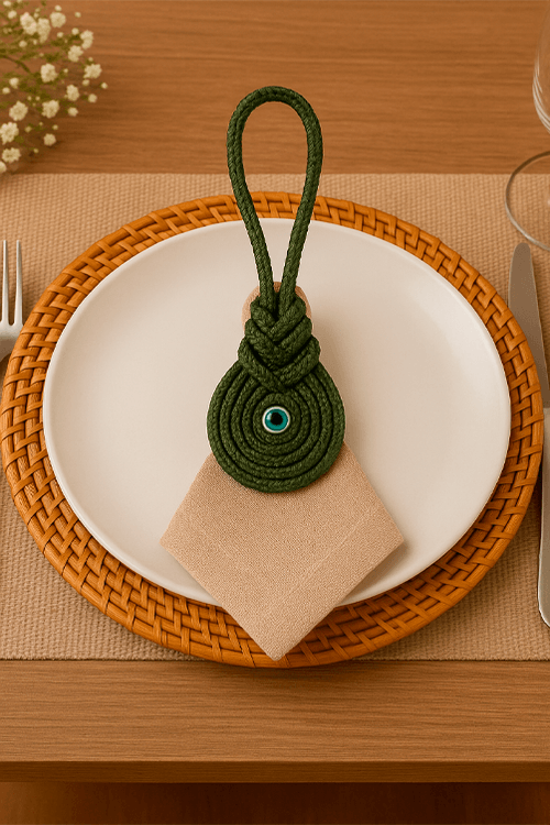 Conjunto de Argolas para Guardanapo Drop Verde Militar Olho Grego 4 Peças
