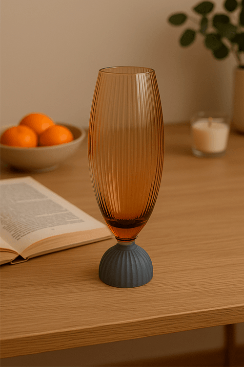 Taça de Champanhe Âmbar com base Azul 220 ml