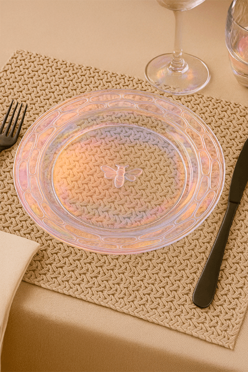 Jogo De Pratos Sobremesa Em Vidro Bee Rainbow Com 4 Peças 20cm