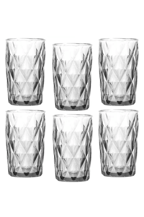 Conjunto de Copos Diamante em Vidro com 6 Peças 370ml
