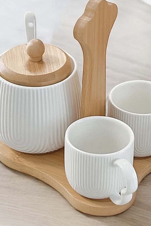 Conjunto de Xícaras de Café com Açucareiro Oásis em Cerâmica 3 Peças