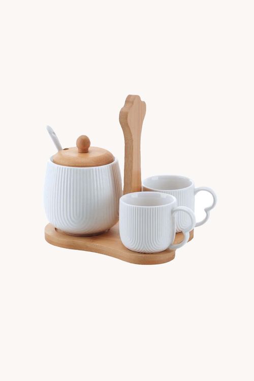Conjunto de Xícaras de Café com Açucareiro Oásis em Cerâmica 3 Peças