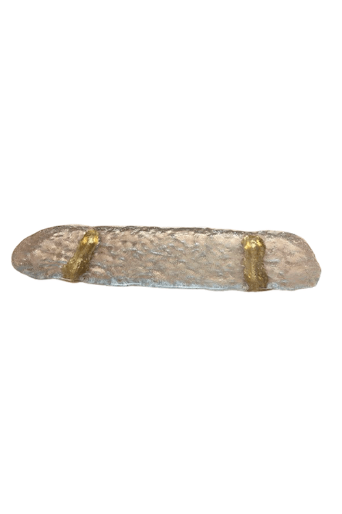 Bandeja de Vidro Decorativa com Detalhes de Ouro