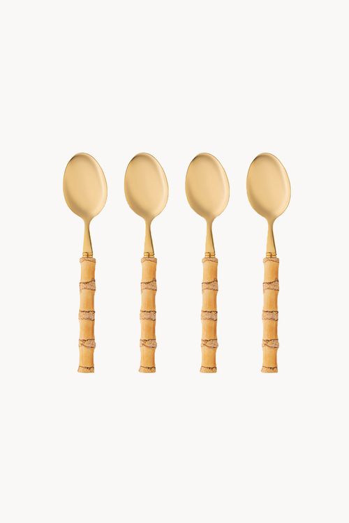 Conjunto de Colher de Sobremesa Tulum em Aço Inox com Cabo em Bambu 4 Peças
