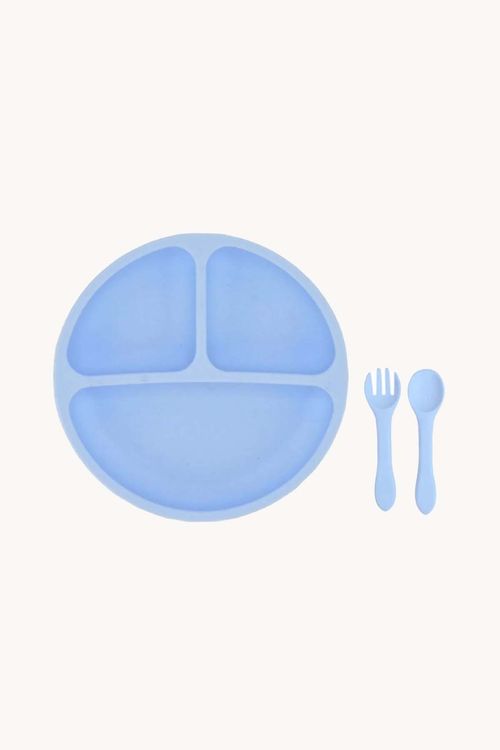 Conjunto de Refeição Infantil em Silicone Azul 3 Peças