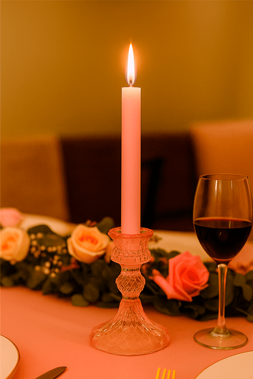 Castiçal em Cristal Rosa