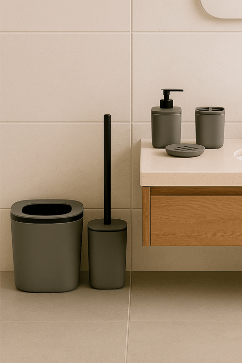 Conjunto 5 Peças Para Banheiro Cinza