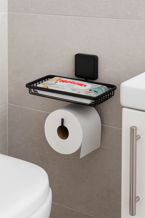 Suporte para Papel Higiênico e Objetos em Aço Inox com Fixação por Adesivo