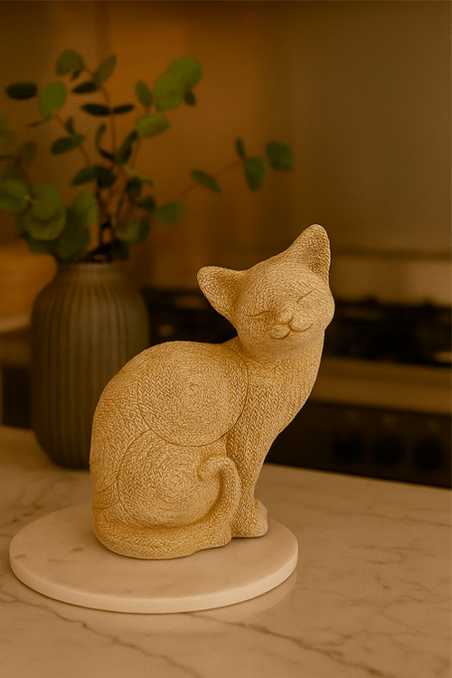 Escultura de Gato Decorativo Texturizado em Resina