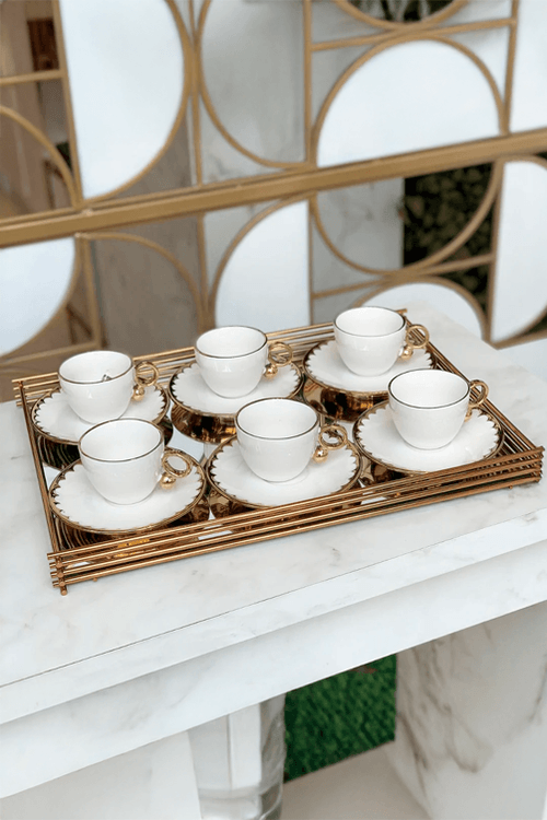 Conjunto de 6 Xícaras de Chá com Pires de Porcelana Egg 200ml
