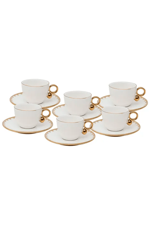 Conjunto de 6 Xícaras de Chá com Pires de Porcelana Egg 200ml