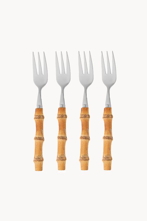 Conjunto de Garfos de Bolo Tulum em Aço Inox com Cabo em Bambu 4 Peças