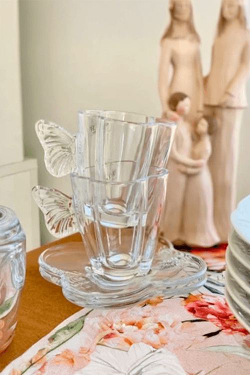 Conjunto de 4 Xícaras para Chá Butterfly em Vidro
