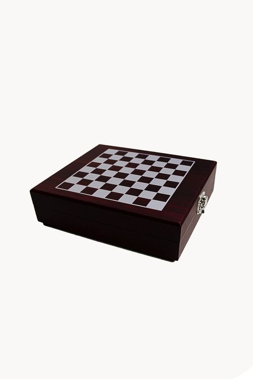 Conjunto para Vinho  em Aço Inox com Caixa e Peças de Xadrez